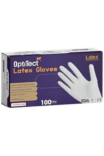 OptiTect Disposable Latex Gloves, Powder-Free - Extra Strong Gloves, Perfect for Healthcare, Home Use, Cleani