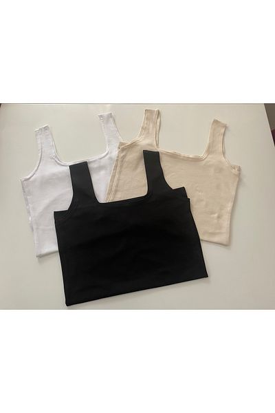 LUCK Bluză din lycra cu guler pătrat din 3 piese pentru femei