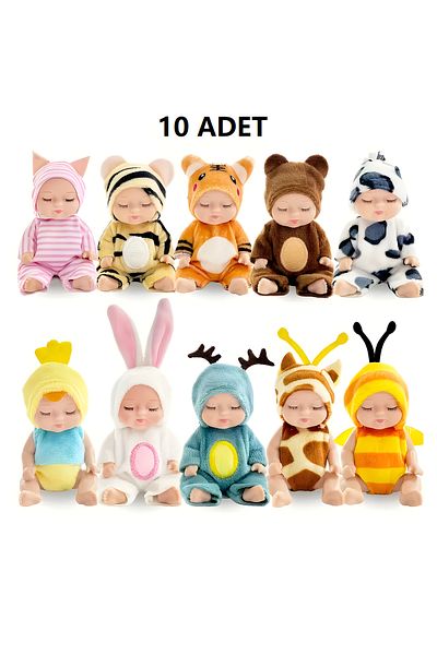 kardelen kırtasiye 10Pcs Mini Dolls Animal Costumed Dress-Up Movable Small Dolls