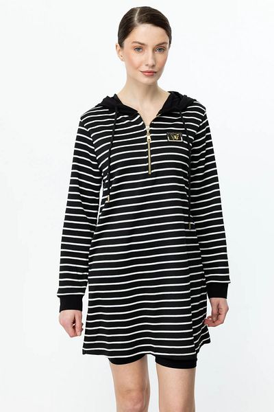 On Fashion Striped Tunic with Zipper on the Collar Black-56361