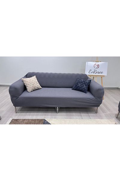 EvRosee Lycra Stretch Elastic Flexible Washable Square Pattern Three-Person Denim Cover Seat Cover
