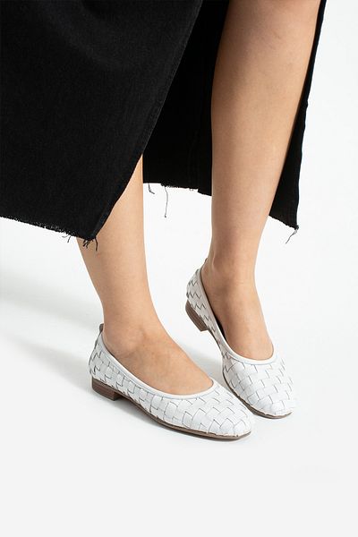 Getcho Talia Balerina albă din piele naturală pentru femei Talia cu model plasă Talpă plată Confortabilă de vară Elegantă Model ușor