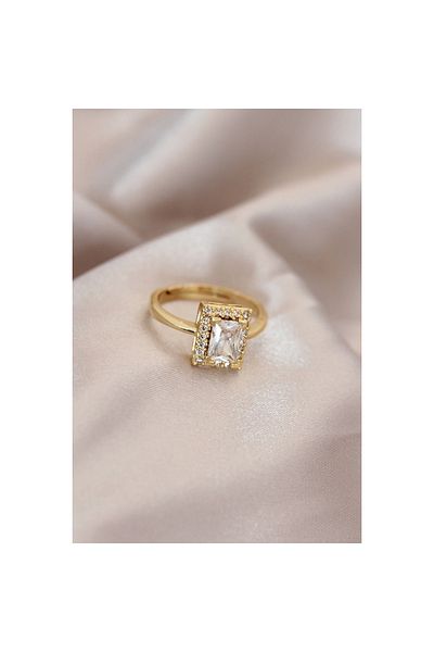 Marsilyan Adjustable Gold Color Metal Zircon and Crystal Rectangle Model Ring - TJ-BYK2068