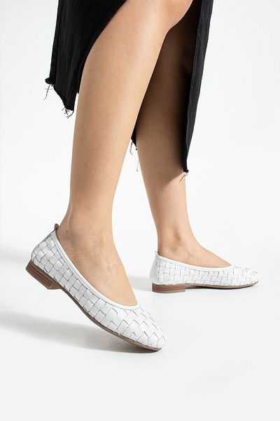 Getcho Talia Balerina albă din piele naturală pentru femei Talia cu model plasă Talpă plată Confortabilă de vară Elegantă Model ușor