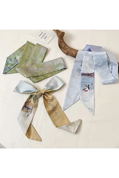 MAHLA Eșarfă de peisaj cu pictură în ulei de design, șal subțire pentru gât, accesoriu pentru geantă, accesoriu pentru păr