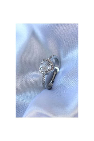 Marsilyan Silver Color Heart Zircon Stone Charm Model Brass Women's Ring - TJ-BYK2725