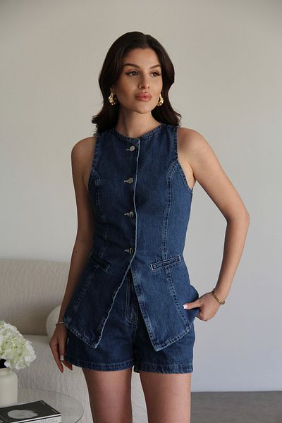 Julidress Vestă albastră Pantaloni scurți Set denim