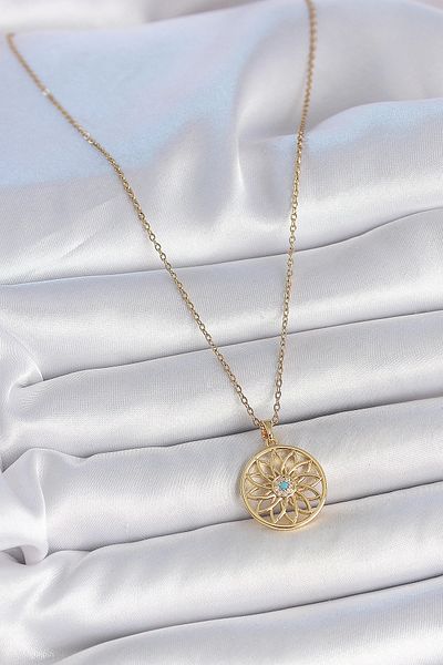 Clariss 316L Steel Gold Color Zinc Blue Stone Lotus Model Women's Necklace