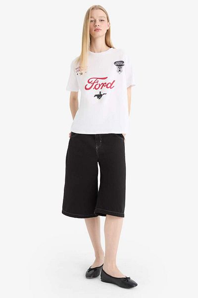 DeFacto Tricou cu mânecă scurtă cu imprimeu pe spate, sezon nou, Coool Ford Motor Company