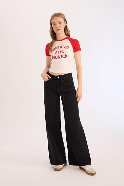 DeFacto New Season Cool Fitted Crew Neck Printed Ribbed Camisole Short Sleeve T-Shirt