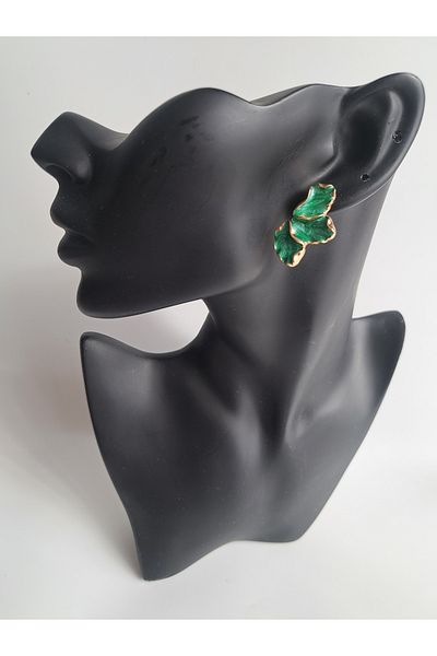 BHR AKSESUAR Green Pearlescent Leaf Earrings