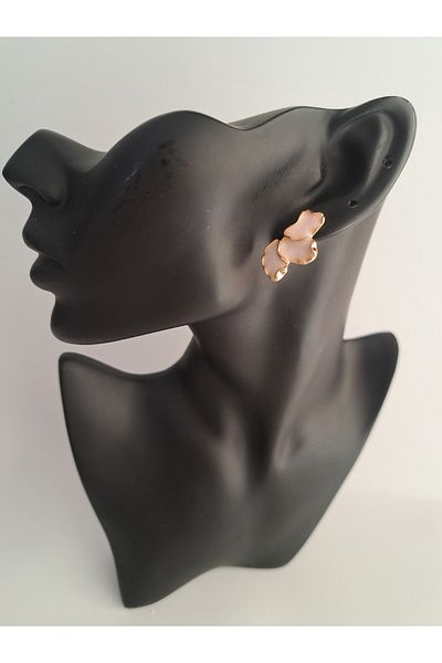 BHR AKSESUAR Ecru Pearlescent Leaf Earrings
