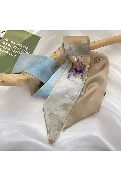 MAHLA Eșarfă de peisaj cu pictură în ulei de design, șal subțire pentru gât, accesoriu pentru geantă, accesoriu pentru păr