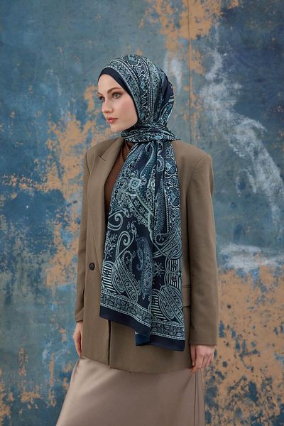 İpekhan Σάλι ινδικού βουάλ Navy Blue Water Green - 5008-10