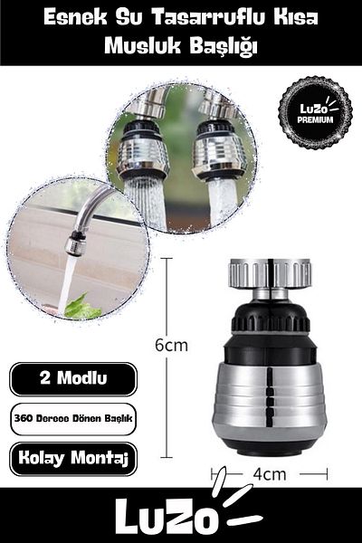 LuZo Premium Durable Stainless Water Saving 2 Modes 360 °   Rotatable Kitchen Sink Short Faucet Head