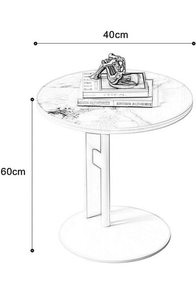 Generic Iron and wood side table with marble and white - 40 x 40 x 60 cm