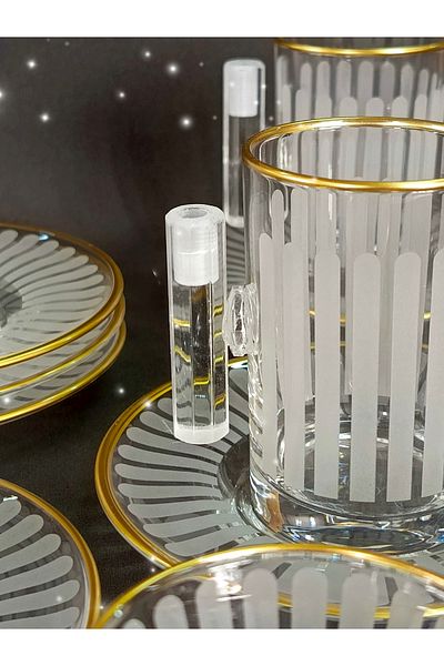 SAMSA Gilded Matte Stick Pattern Processing Glass Handle Tea Coffee Set 18 Piece Set