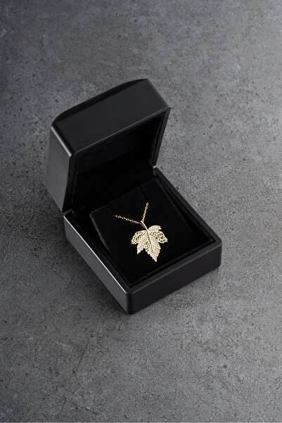 Famira 925 Ayar Gümüş Işıklı Kutuda Çınar Yaprağı Kolye