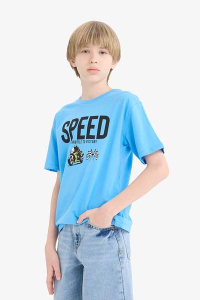 DeFacto Tricou cu mânecă scurtă cu imprimeu pentru băiat, sezon nou