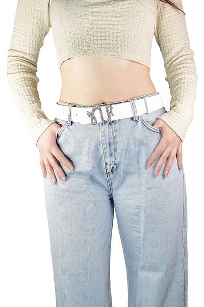 GoDeri 100% piele autentică, blugi albi cu cataramă șarpe argintie pentru femei, centură sport 4 cm=an-byn-46