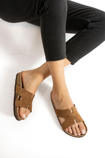 Uniqueqoop Amsterdam Genuine Leather Cork Sole Orthopedic Women's Slippers