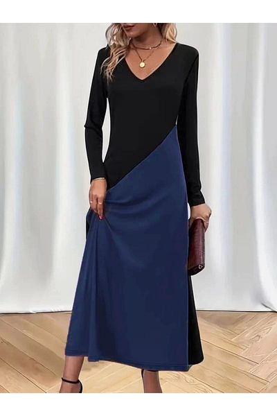 azra moda Φόρεμα με μοτίβο V-Neck μπλε
