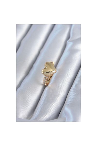 Marsilyan Gold Color Brass Zircon Stone Heart Model Women's Ring - TJ-BYK2819