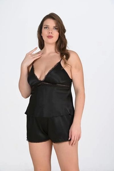 PRIMODA Black Plus Size Lace Detailed Shorts Set