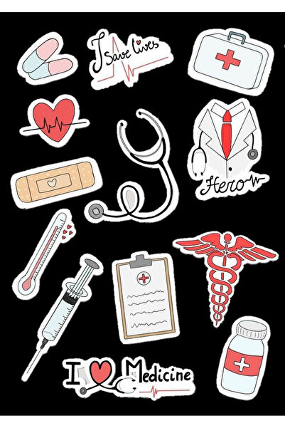 BK Design Tıp Doktor Hemşire Sticker Telefon Laptop Notebook Tablet Defter Ma...