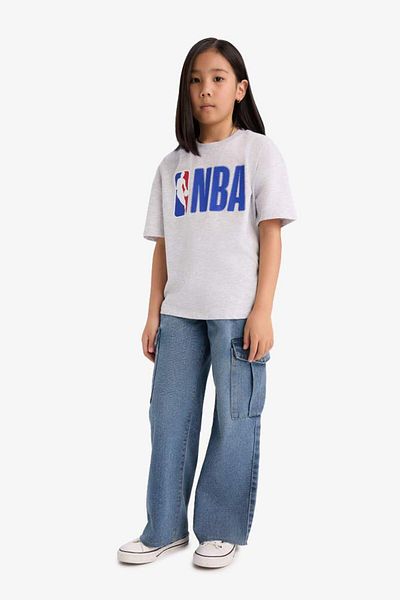 DeFacto Girls Nba Wordmark Oversize Wide Fit Crew Neck Short Sleeve T-Shirt E7630A825Hs