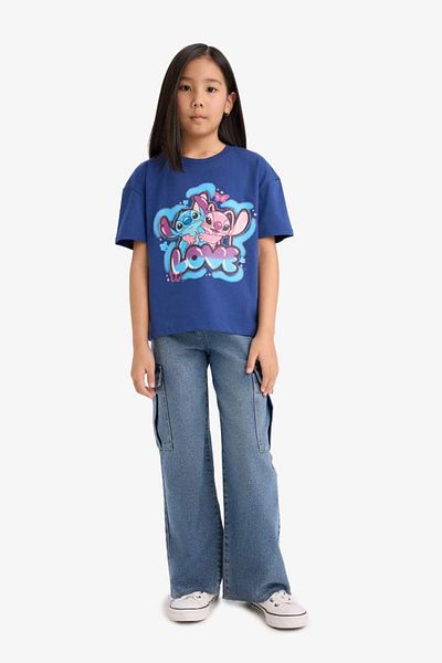 DeFacto Mädchen Disney Lilo & Stitch Relax Fit Rundhals-Kurzarm-T-Shirt E2625a825sm