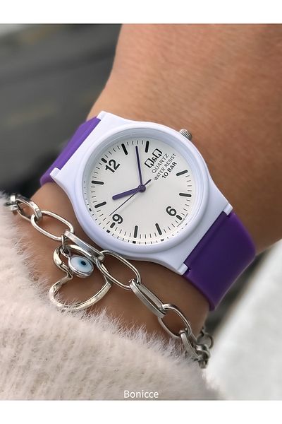 Q&Q Purple Silicone Cord,Suitable for Pool Sea Use, Women's Wristwatch+Bracelet