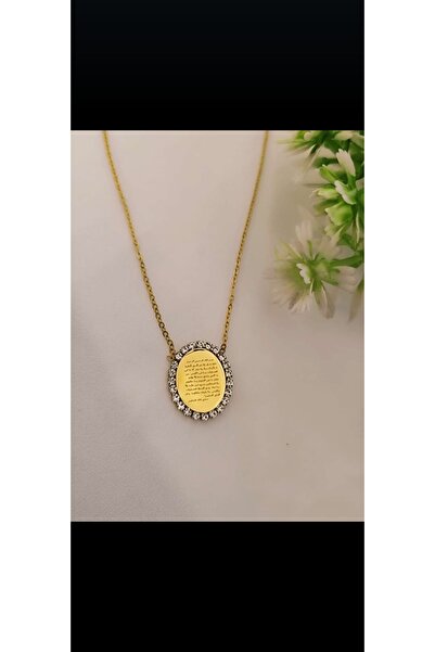 ANGELSS JEWELLERY Ayetel Kürsi Yazılı Kolye (Zirkon Taşlı Dualı Gold Ayetel K...