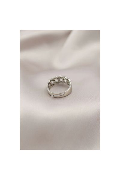 Marsilyan Silver Color Metal Chain Model Stoned Women's Ring - TJ-BYK2200