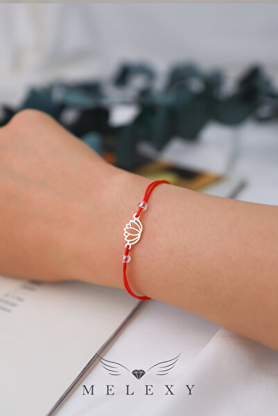 MELEXY 14 Ayar Altın Lotus Kırmızı İpli Minimal Bileklik