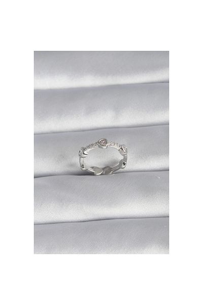 Marsilyan Brass Silver Color Heart Model Zircon Stone Detail Women's Ring - TJ-BYK3005