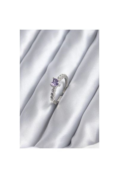 Marsilyan Silver Color Zircon Stone Purple Crystal Heart Model Women's Ring - TJ-BYK2849