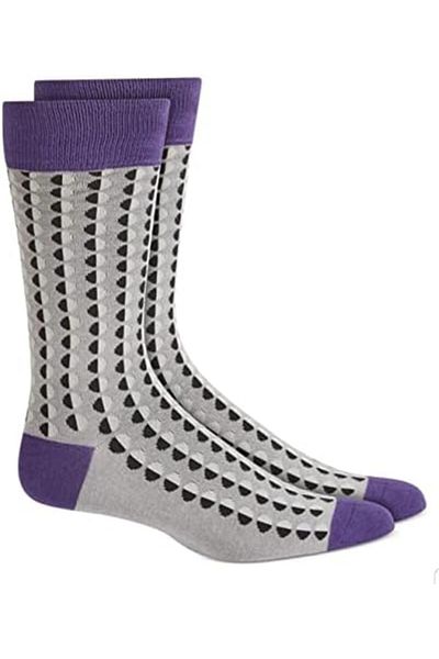Generic AYAX 2 Packs Men's Shaded Circle Dot Socks Grey And Purple Size (Large)