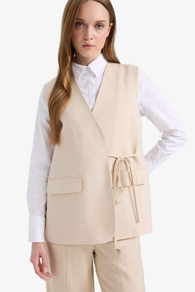 DeFacto New Season V-Neck Lace-Up Basic Plain Blazer Vest