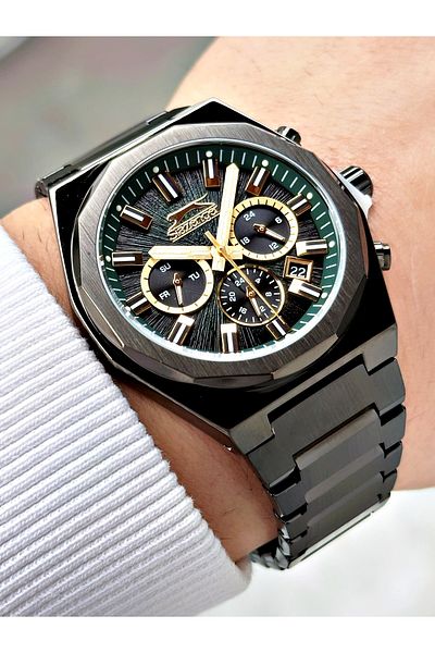 Slazenger Function Black Color 10 Atm Waterproofness Steel Cord Steel Case Men's Wristwatch 2398.03