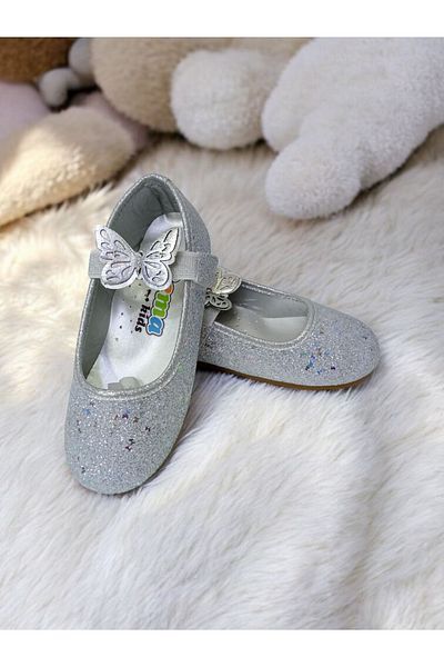 pediashoes Girl's Silvery Orthopedic Sole Soft Stylish Ballet Flats
