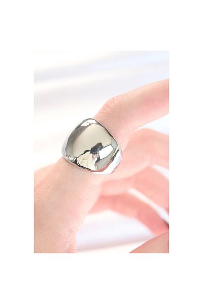 Marsilyan Silver Color Adjustable Curved Mirror Ring - Tj-Byk3122
