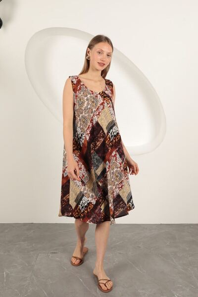 Caddebostan Moda Women's Viscose Fabric Ethnic Patterned Sleeveless Comfortab...