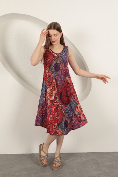 Caddebostan Moda Women's Viscose Fabric Ethnic Patterned Sleeveless Comfortab...