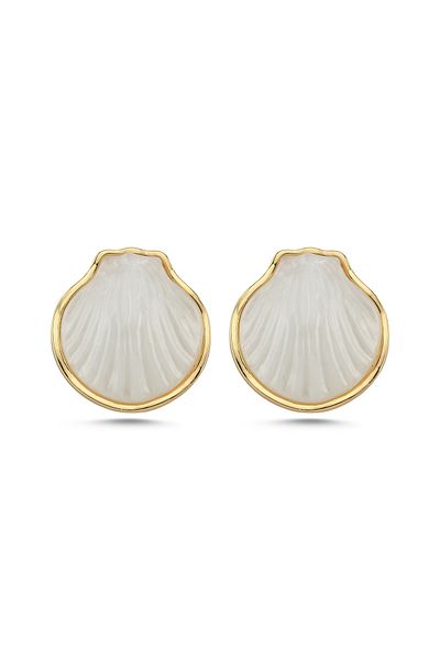 CHARMLUCKY Steel White Clamshell Earrings