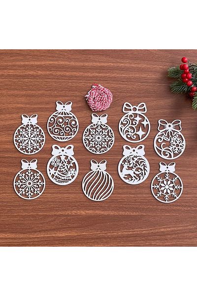Belle Fusion 10 Pieces Red and White Drawstring Bow Model Wooden Christmas Tree Ornament