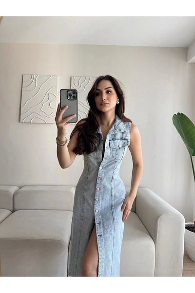 Zoom Butik Buttoned Denim Dress