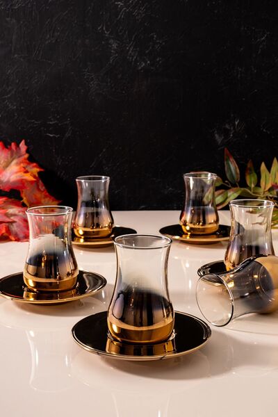 FERİS طقم فناجين شاي إيفا تيتانيوم جولد 12 قطعة لـ 6 أشخاص (132 سم مكعب) - فا...