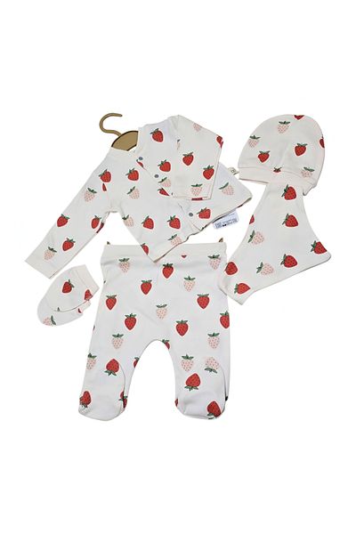 KATIA Strawberry Patterned Baby Rompers – 100% Cotton, Set of 5 Pieces