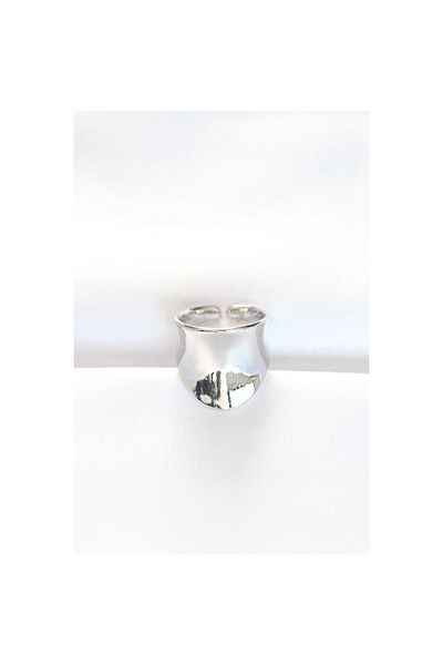 Marsilyan Silver Color Adjustable Curved Mirror Ring - Tj-Byk3114